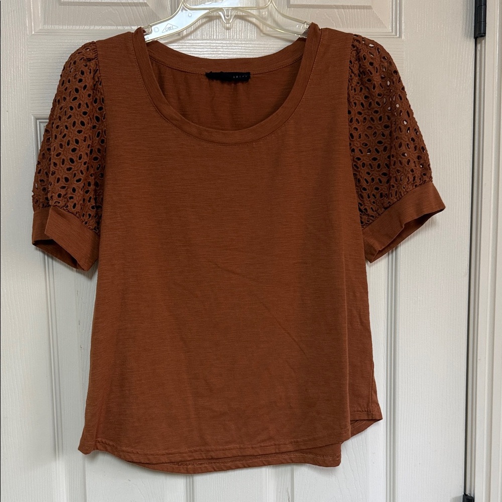 Jane and Delancey Rust Lace Sleeve Blouse